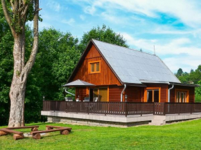 Holiday home with well kept fenced in rice on the shore of a small reservoir